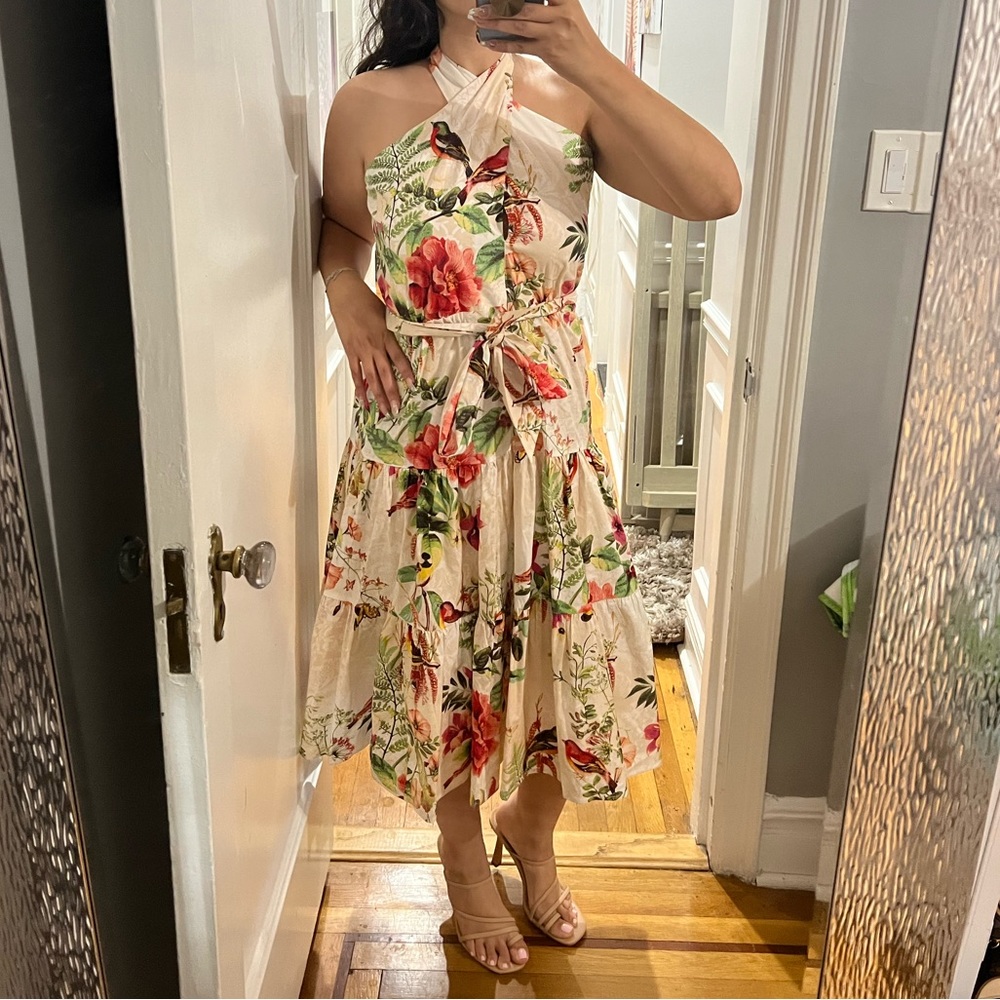 Maison Tara summer midi tiered floral print dress